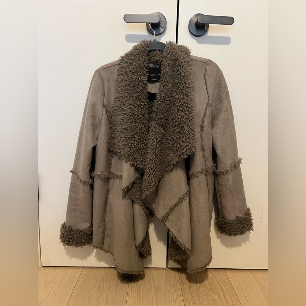 Akira Chicago Gray Suede and Fur Winter Jacket
